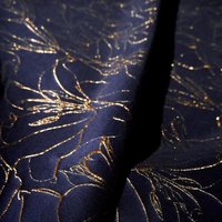 Retro Blue Gold Thread Floral Glitter Jacquard Fabric Designer Textile Evening Dress Handmade Sewing DIY Clothing Craft Material