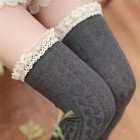 Sweet Lace Thigh High Socks Knitted JK Lolita Long Socks Black White Japanese Style Stockings Autumn Winter