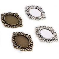 10pcs 13x18mm Inner Size Bronze Antique Silver Plated Simple Style Cameo Cabochon Base Setting Charms Pendant Necklace Findings