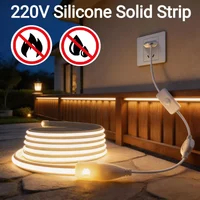 High Bright 220V EU Pure Silicone Gel Solid COB Neon LED Strip Light 1-30M Waterproof 3000K/4000K/6000K For Home Lighting Decor