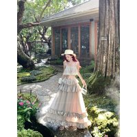Stunning Island Vacation Fairy Tale Princess Atmosphere Set Beautiful Lace Trimed Bikini Cover up Long Dress Breathable Light...