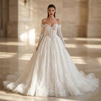 Sharon Said Luxury Off-Shoulder Ball Gown Wedding Dress Sequin Long Sleeve Sweetheart Corset Bridal Gowns SW702 Customized