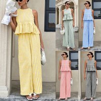 High Waist Straight Leg Pants Top Sleeveless round Neck Fashion Casual Skirt Hemline 2026 Cross-Border Summer Women's Wear