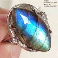 Natural Black Labradorite Adjustable Ring Jewelry Gemstone Blue Labradorite Resizable Cat Eye Flash Beads AAAAAA