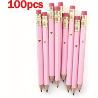 100pcs Pink Mini Pencils with Erasers, 4-Inch/10cm HB Hexagonal Golf Pencils for School, Office, Gifts, Wedding, Back to School
