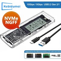 M.2 NVME/NGFF Dual Protocol SSD Enclosure Transparent Hard Drive Case USB3.2 Type C with Intelligent Display SATA SSD Adapter