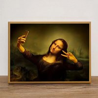 Mona Lisa Self-Portrait Canvas Print Portrait Wall Art Funny Paintings Poster Modern Minimalist Decor for Home Office Bathroom