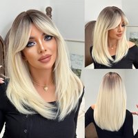 NAMM New Fashion Long Straight Blonde Wig Dark Roots Natural Looking High Quality Fiber Synthetic Wig for Women Daily Use