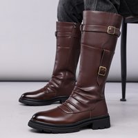 Men's Autumn Winter Vintage Outdoor Long Boots British Style Work Boots High Top Men's Leather Boots-1307