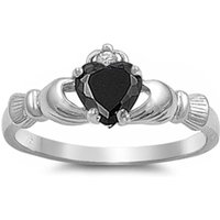 Heart Black Zircon Claddagh Ring 10KT White Gold Engagement Wedding Rings for Women Anniversary Jewelry Gift