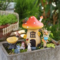 Waterproof and Sun-Resistant Resin Mushroom House Elf Animal Statue, Outdoor Garden Terrace Lawn Decoration, Fairy Tale Miniature Landscape Craft Ornament