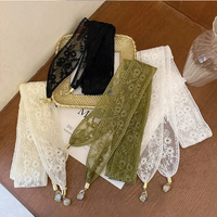 Women Hair Ribbon French Pendant Lace Braided Green Color Simple Hair Band Chic Headwear Hollowed-out Exquisite Flowers Hair Tie