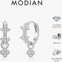 MODIAN Dazzling Moissanite Ear Buckle 925 Sterling Silver Four Leaf Clover Swing Lab Diamond Hoop Earrings For Women Jewelry