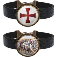Knights Templar Bracelet for Men Vintage Rider Cross Glass Photo Exquisite Punk Leather Chain Bracelets Gifts