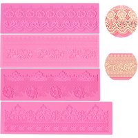 4 Pattern Fondant Lace Silicone Mat Texture Impression Mat Flower,Leaf Pattern Fondant Cake Decor Cupcake Topper Mold Mat
