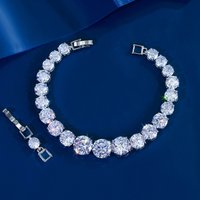 CWWZircons Luxury CZ Bridal Jewelry Silver Color Round Shape Big Cubic Zirconia Bracelets Bangles for Women Wedding Party S0078