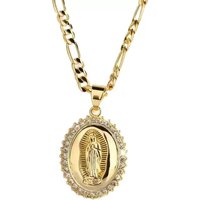 14K gold-plated Virgin Mary oval pendant necklace,copper inlaid with zircon,personalized retro necklace pendant jewelry gifts