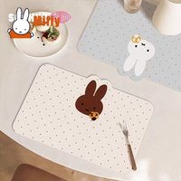 Kawaii Miffy Placemat Cute Rabbit Anti-slip Waterproof Oil-proof Dot Pattern Plaid Design Dining Table Protector Home Girl Gift