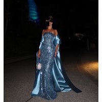 Robes de soirée sirène sans bretelles, à paillettes, avec cape en satin détachable, robes de cérémonie, pour mariage à Dubaï et en Arabie Saoudite, personnalisables