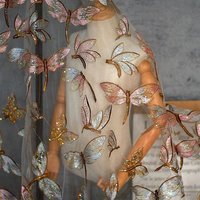 Mesh Sequins Gold Embroidered Butterfly Dragonfly Lace Sewing Fabric DIY For Skirt Women Clothing Embroidery Lace Cloth Per Yard