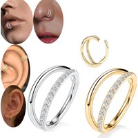 Zircon Gem Double Hoop Nose Ring Hoop Lip Ring Eyebrow Helix Tragus Earring Studs Cartilage Tragus Helix Earrings Piercing Gifts