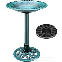 Polyresin Antique Outdoor Blue Garden Bird Bath and Solar Powered Round Pond Fountain Combo Set