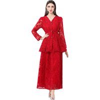 New Women Spring Autumn Lace Embroidery Two Piece Set French Elegant V Neck Single Breasted Long Sleeve Tops+Party Skirts Sets