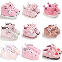 Pink Baby Shoes Princess Fashion Sneakers Infant Toddler Soft sole Anti Slip First Walkers 0-1 year old baby Christening Shoes