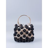 New Black Ball Bag Beaded Handheld Dinner Bag High Quality Women's Hollow Out Bag Fashion Versatile Handheld
