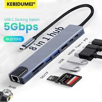 USB C HUB 4K30Hz Docking Station 8-IN-1 USB 3.0 Splitter Type C to RJ45 SD/TF Card Reader for MacBook Notebook Laptop Computer