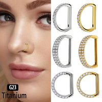 G23 Titanium Hinged Segment Nose Rings D-Shape Side Crystals CZ Septum Ear Cartilage Helix Tragus Conch Rook Daith Earring Hoops