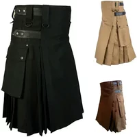 Fashion Scottish Men Adult Traditional Kilt Medieval Metal Vintage Gothic Punk Pleated Skirt Halloween Cosplay Costumes