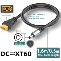 16AWG XT60 Female To DC5521 Male Power Cable Adapter for Solar Power Station and Laptops