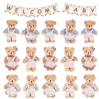 12-48PCS Mini Bear Stuffed Animal Toys Bulk 10cm Soft Plush Bears with Burlap Clothes for Baby Shower Birthday Party Decoration