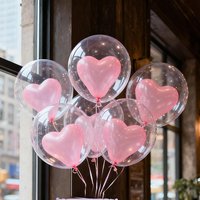 12pcs Transparent Bobo Balloons with Pink Heart Balloon Party Decoration for Birthday Weddings and Anniversary Party Supplies