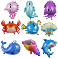 9 Pcs Mini Marine Life Foil Balloons Shell Crab Hippocampus Whale Balloon Kid's Birthday Children's Day Decorations Toys
