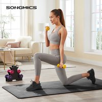 SONGMICS Dumbbell Set with Stand ,3 Pairs: 2 x 1 kg, 2 x 1.5 kg, 2 x 2 kg -,Non-Slip Vinyl Surface ,Yellow, Pink and Purple