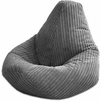 Jumbo Cord Beanbag Chair, Large Plush Jumbo Cord High Back Lounger, Recliner Grey