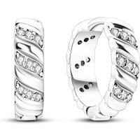 925 Sterling Silver Twisted Rope Pave CZ Huggie Hoop Earrings for Women Sparkling Minimalist Trendy Daily Party Jewelry