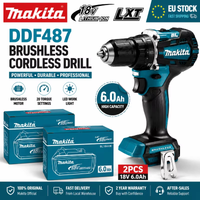 Perceuse sans fil Makita 18V LXT sans balais DDF487 + Batterie BL1860B BL1840 6.0Ah, ensemble d'outils électriques à couple élevé, OEM d'origine, expédition rapide depuis l'entrepôt de l'UE.