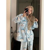 Hachiware Pajamas Set Girls Winter Plus Velvet Thickened Warm Usagi Hello Kitty Sleepwear T Pochacco Home Nightgown Wear