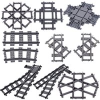 MOC Stadt Zug Schiene Kreuzung Flexible Gleise Gabelte Gerade Gebogene Schienen Schalter Baustein Ziegel Kreative DIY Spielzeug