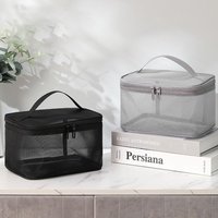 Women's Transparent Mesh Travel Cosmetic Bag Makeup and Toiletries Kit Storage Bag Make Up Organizer Bag