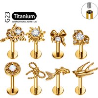 G23 Titanium Ear Piercing Cartilage Tragus Lip Helix Studs Tongue Labret with Bowknot Heart CZ Flat Back Piercing Body Jewelry