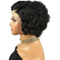 Miss Rola 12A Grade Brazilian13x4 Curly Wig Pixie Cut Lace Front Human Hair Wigs Remy Hair With HD Lace 99J Highlight Black