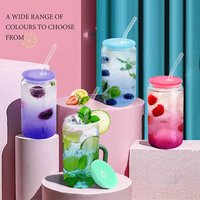 16oz Glass Cups with Bamboo Lids And Straw 500ml Heat-resisting Transparent Glass Bottle Cocktail Whiskey Milk Juice Cola Cups