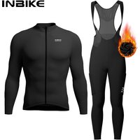 AliExpress INBIKE Winter Cycling Bib Tights Set with Pad Long Sleeve Jersey Thermal Fleece Warm Pockets for Men Road Bike MTB Clothing Man