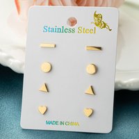 4Pairs Simple Stainless Steel Geometric Earring Triangle Rectangle Ear Jewelry Set Girls Round Heart Earrings Gifts Accessories