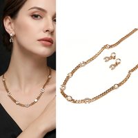Luxury D-Link Cuban Chain Mother of Pearl & CZ Necklace & Earring Set 18K Gold Plated Jewelry Set for Women Wedding Party Gifts