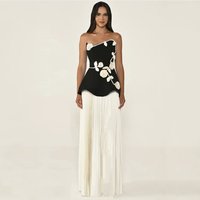 Women New Arrival Fashion 3D Flowers Bandage Dress Sexy Mesh Patchwork Clothes Celebrity Party Strapless Dresses